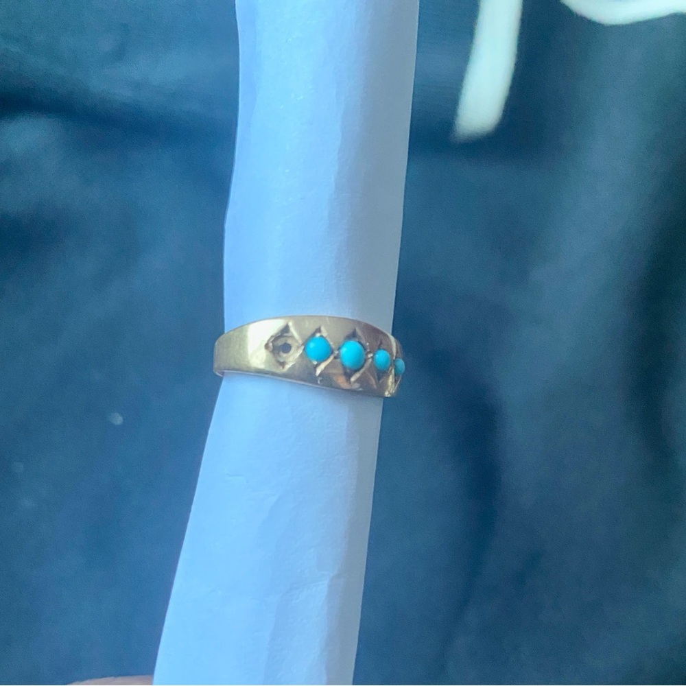 Victorian Gypsy 15k 18k Yellow Gold With Turquoise Women's Ring - Picture 2 of 4